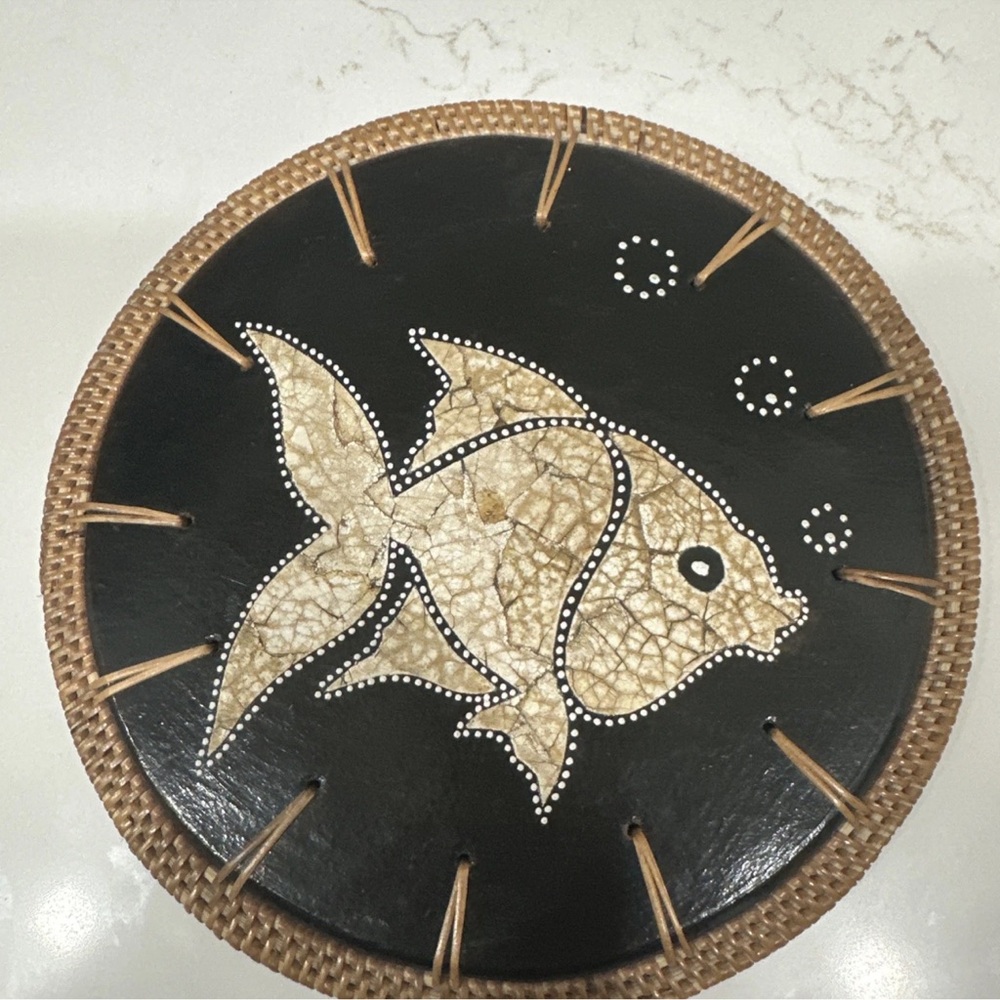 Fish Pottery Decor 8.5” Diameter woven Rattan Trim